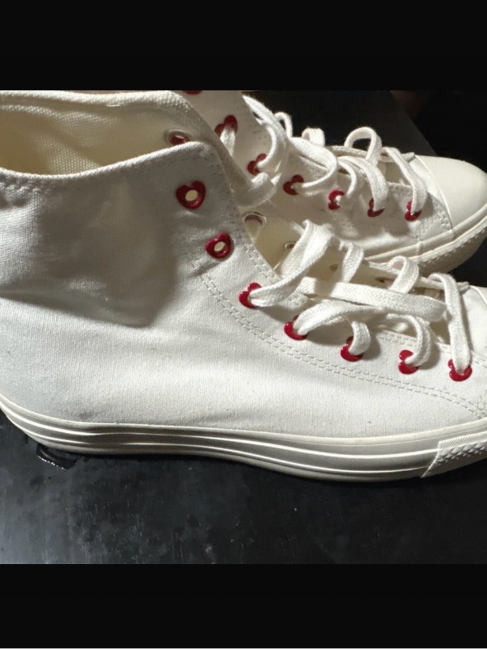 Converse women High-Top Canvas Sneakers in White with Red Eyelets